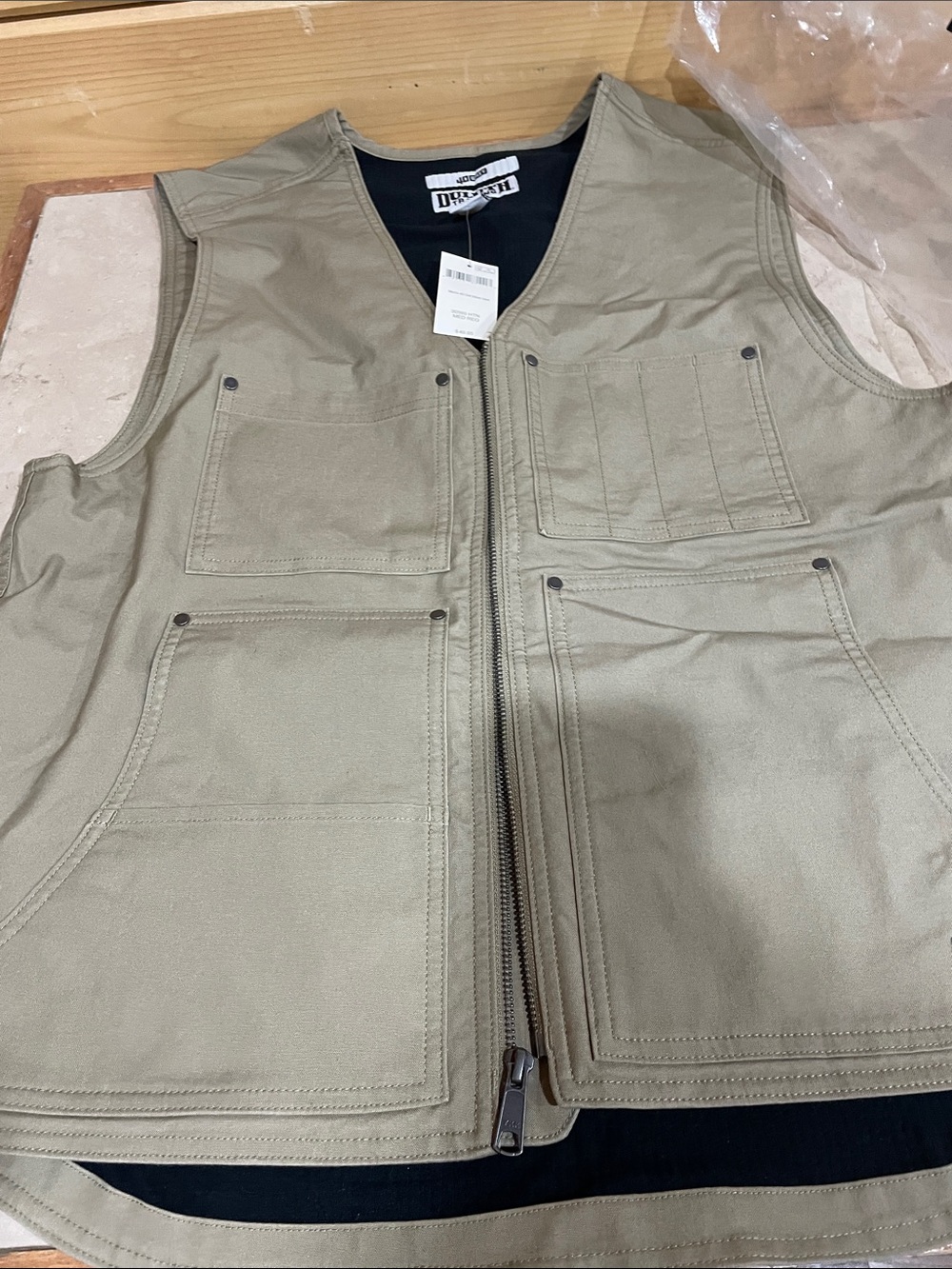 Duluth Trading Co Olive/Tan Work Vest with Multiple Pockets